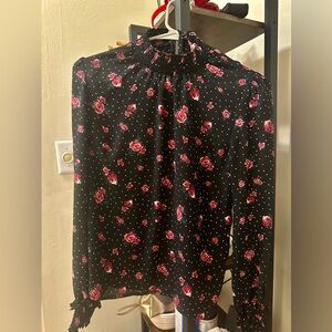 Divided Black and Pink Floral Top